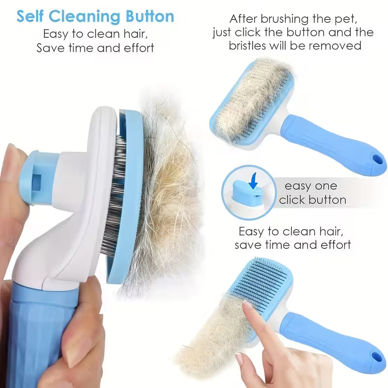 Cepillo para mascotas con botón de autolimpieza