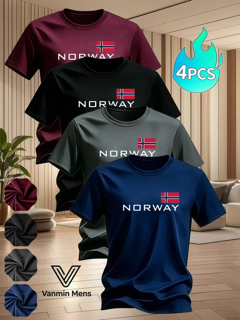 Camisetas Con Estampado De Bandera Noruega - Paquete De 4.