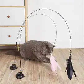 Juguetes para gatos con plumas.