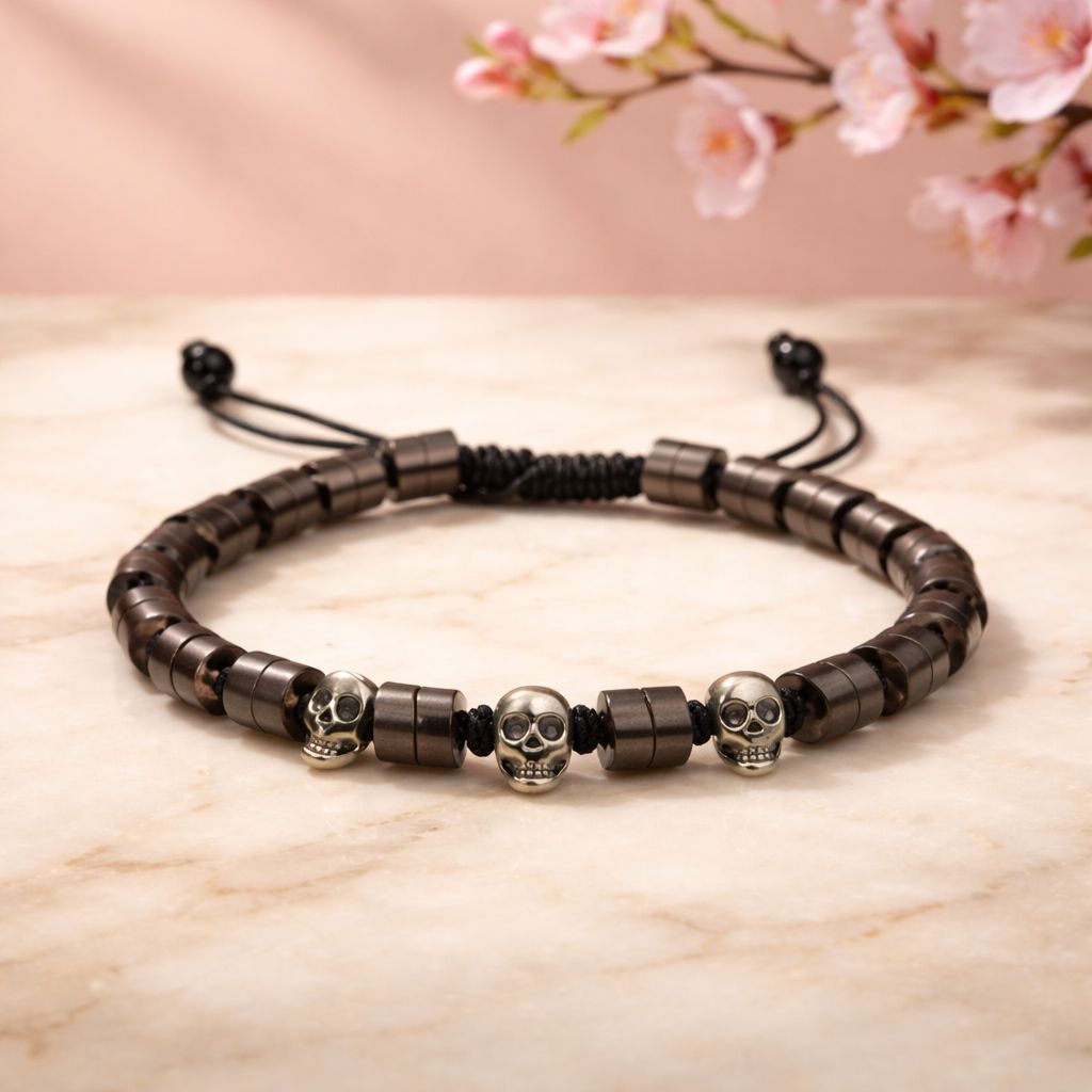 Pulsera de hombre con piedras alargadas marrones