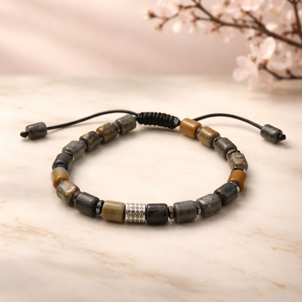 Pulsera para hombre con piedras de mármol ovales mixtas