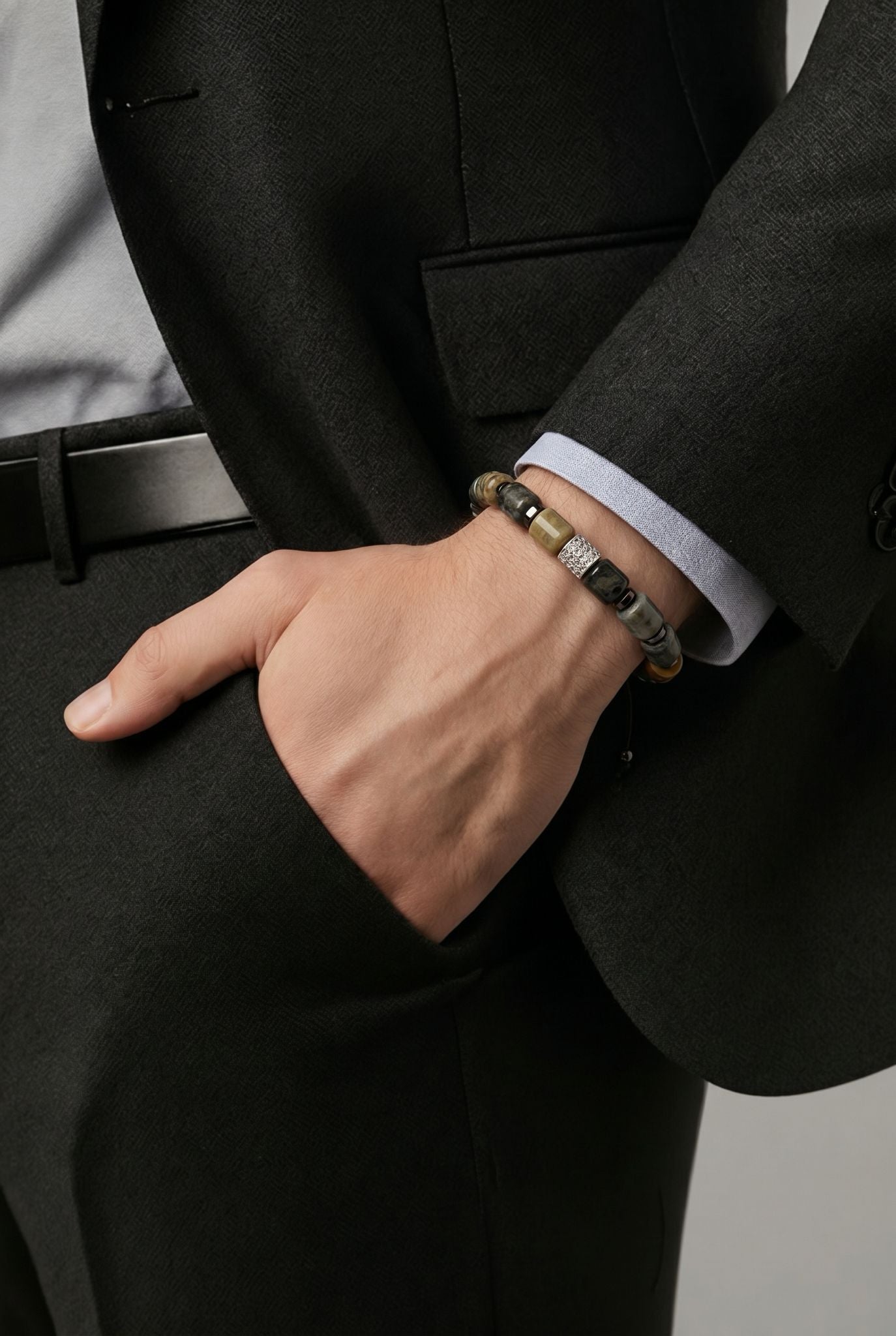 Pulsera para hombre con piedras de mármol ovales mixtas