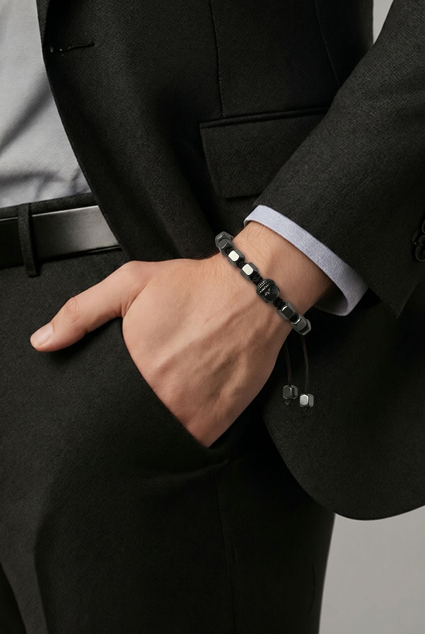 Pulsera de hombre con cuentas de cubo de plata