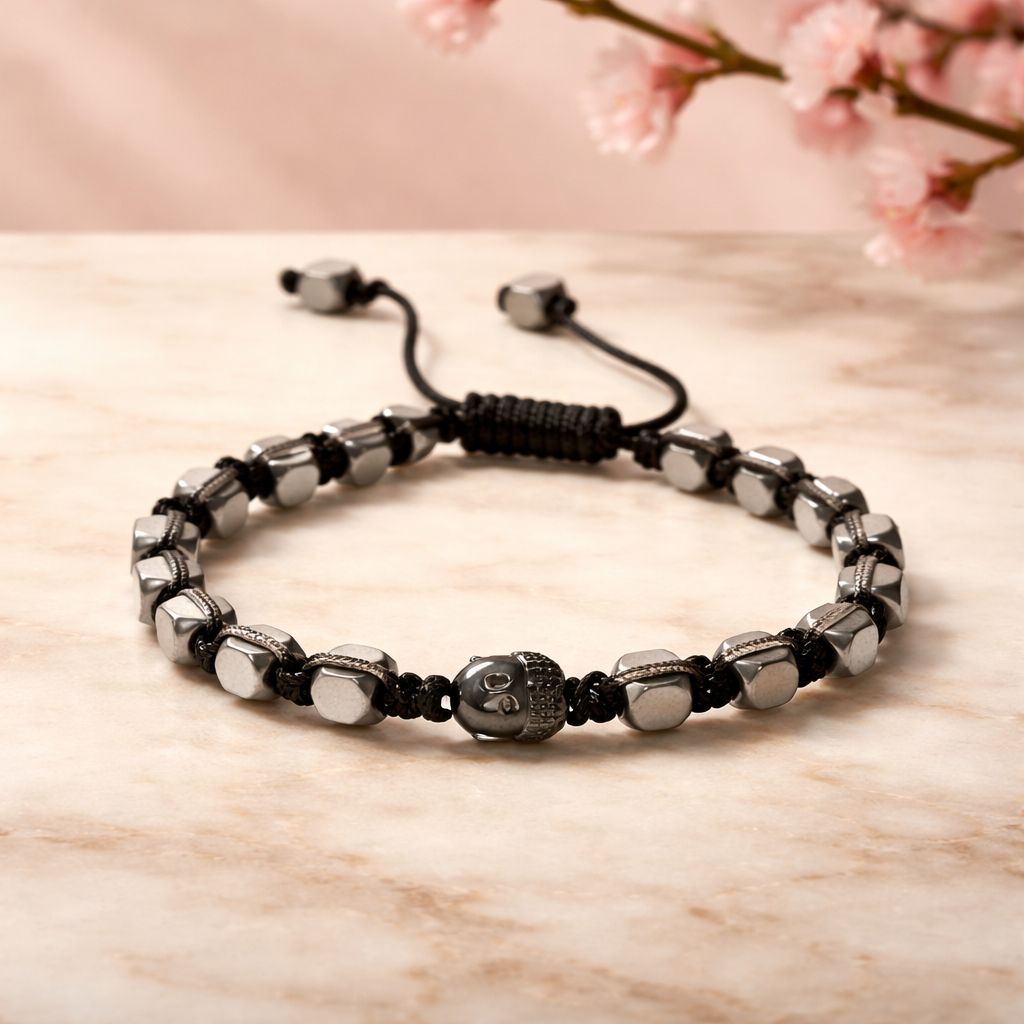 Pulsera de hombre con cuentas de cubo de plata