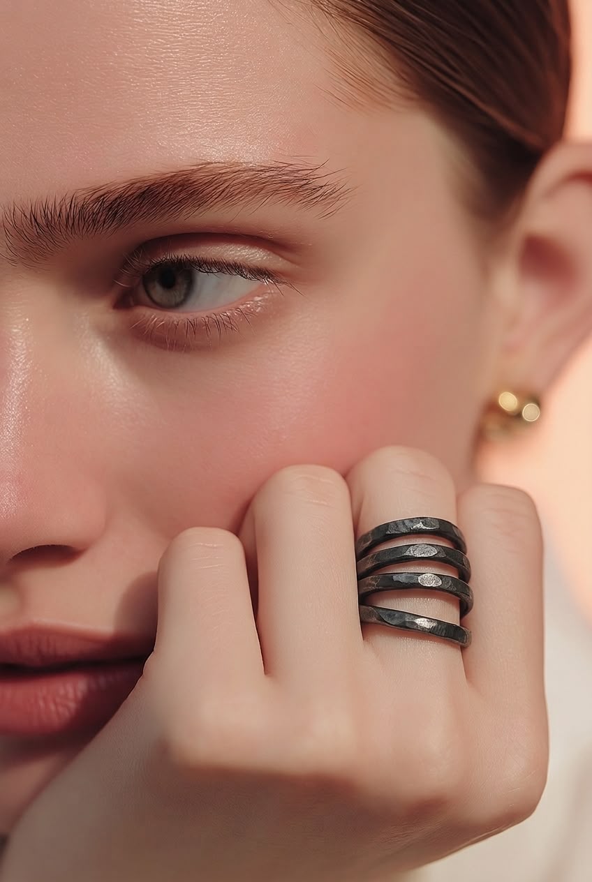 Wille Jewellery Anillo de cinco vueltas de plata rodiada