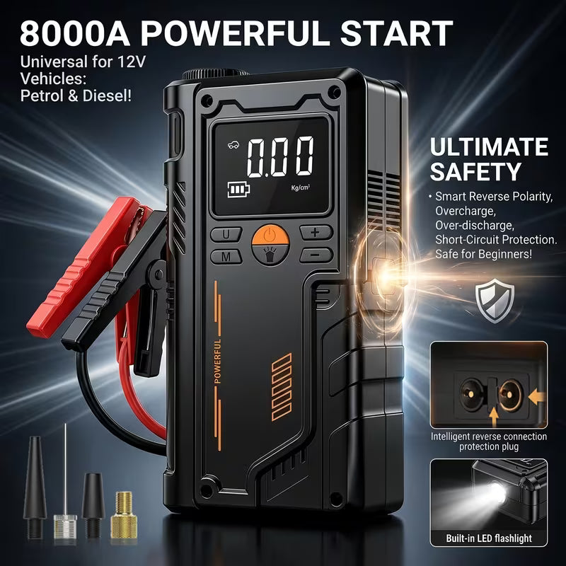 Kraftig 10-i-1 jumpstarter til bil