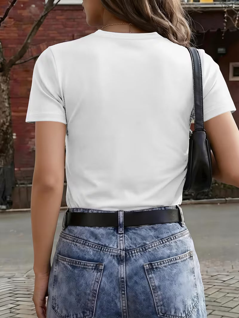 Hvid Dame T-shirt med V-hals