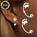 Pendientes de huellas de patitas de acero inoxidable