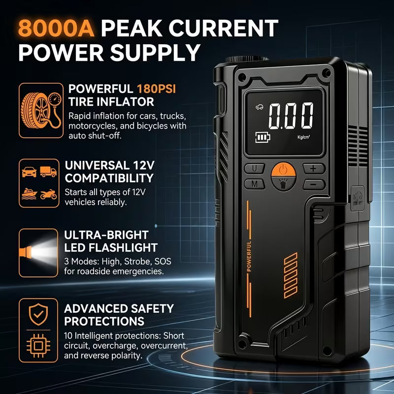 Kraftig 10-i-1 jumpstarter til bil